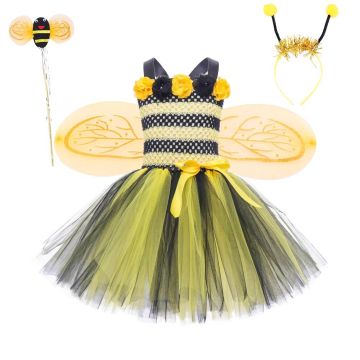 Girls Bumble Bee Tutu Costume with Wings and Headband
