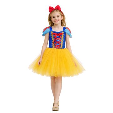 Girls fairy tale princess tutu dress with blue sequined bodice and yellow skirt