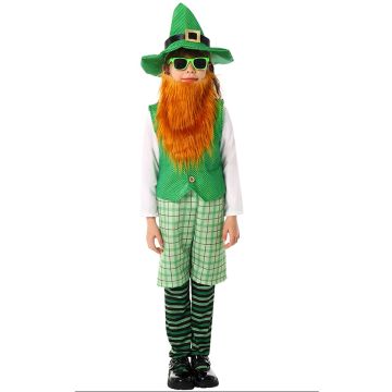 Kids Irish Leprechaun Costume with Beard and Hat - 7 Piece Set