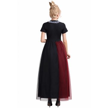 Adult Queen of Hearts Costume Dress with Crown - Fairytale Villain Maxi Gown