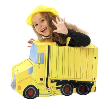 Kids construction truck career costume showing painted truck details cab cargo bay and wheels