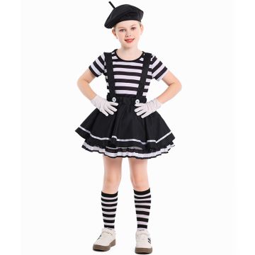 Girls Mime Artist Costume Black White Striped