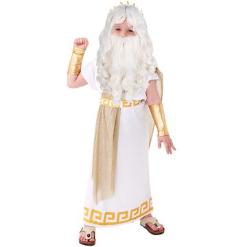 Kids Ancient Greek God Costume - White Toga with Gold Trim and Laurel Crown