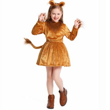 Girls Lion Costume Dress with Mane and Tail