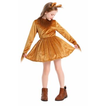 Girls Lion Costume Dress with Mane and Tail - Jungle Animal Book Week