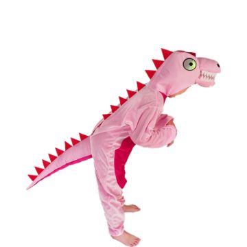 Kids Pink Dinosaur Costume - T-Rex Jumpsuit with Hood and Tail