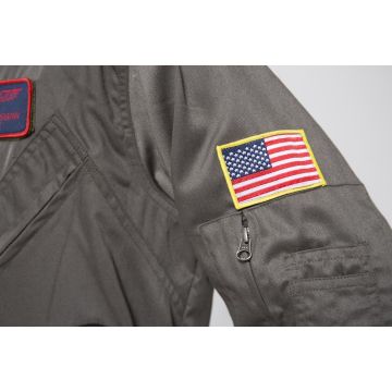 Adult Top Gun Fighter Pilot Costume - 80s Aviator Jumpsuit with Patches & Dog Tag