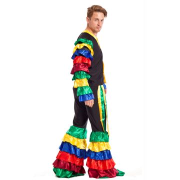 Adult Salsa Dance Costume - Multi-Coloured Ruffle Shirt & Pants Set