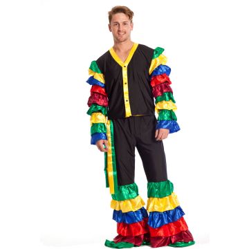 Adult Salsa Dance Costume - Multi-Coloured Ruffle Shirt & Pants Set - alternate view