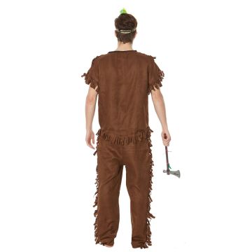 Adult Traditional Warrior Costume with Fringe - Brown Suede-Effect 3-Piece Set