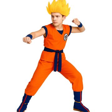 Kids Anime Warrior Costume - Orange Gi Fighter Outfit with Tail