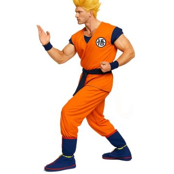 Adult Spiky-Haired Anime Warrior Race Costume - anime fighter saga Z Orange Gi with Tail and Accessories