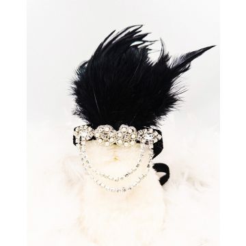 Adult 1920s Flapper Headband with Black Feathers & Rhinestones
