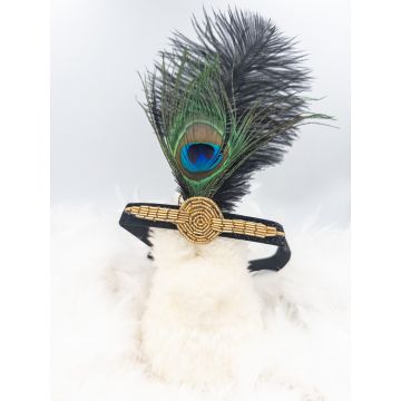 1920s Gatsby Peacock Feather Headband - Gold Beaded Flapper Headpiece
