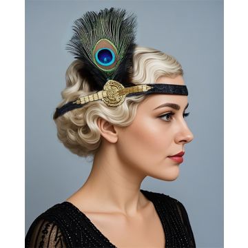 1920s Gatsby Headband with Peacock Feather – Fancy Dress Accessory
