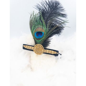 Adult 1920s Flapper Headband - Art Deco Beaded Gatsby Accessory with Feathers