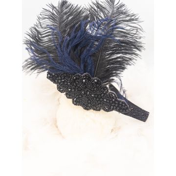 Adult 1920s Flapper Headband Navy & Black Feather Gatsby Costume Accessory