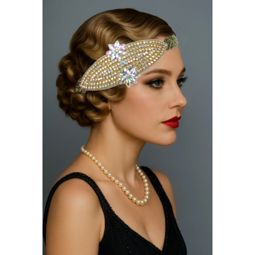 1920s Gold Crystal Headband – Gatsby Hair Accessory with AB Flowers