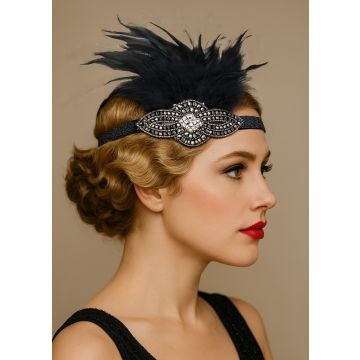 1920s Black Feather Flapper Headband – Gatsby Book Week Costume Hair Accessory