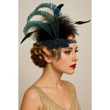 Tall Peacock Feather Headband – 1920s Flapper Showpiece for Styling & Stage
