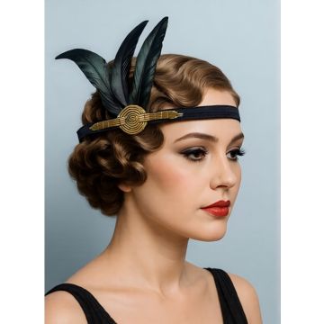 1920s Flapper Gold Headband – Roaring Twenties Feather Hairpiece
