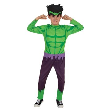 Kids Marvel Hulk costume jumpsuit with printed muscles and mask