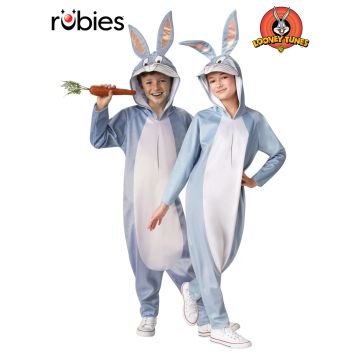 Kids Bugs Bunny Looney Tunes Costume - Grey Onesie Jumpsuit with Hood and Tail