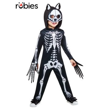 Kids Werewolf Skeleton Costume - Black Jumpsuit with Hood, Claws & Tail