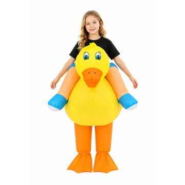 Kids Inflatable Ride-On Duck Costume - Yellow Rubber Bath Toy Animal Suit