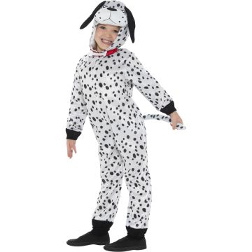 Kids 101 Dalmatians Costume - Plush Spotted Puppy Jumpsuit with Hood