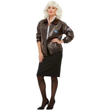 Adult Air Force Costume Bomber Jacket - Brown Faux Leather Fighter Pilot Jacket