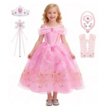 Girls Pink Princess Ball Gown Costume with Tiara and Accessories - alternate view