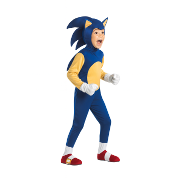 Kids Blue Speedster Hedgehog Costume - Boys Gaming Hero Jumpsuit with Headpiece - alternate view
