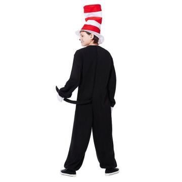 Kids Storybook Cat Costume with Striped Hat - Mischievous Cat Jumpsuit