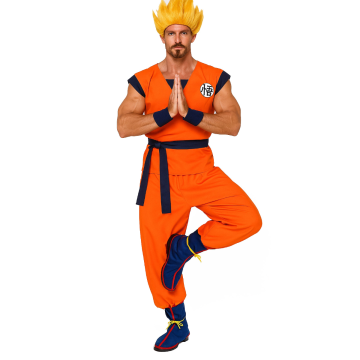 Adult Spiky-Haired Anime Warrior Race Costume - Orange Gi with Tail and Accessories