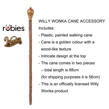 Adult Willy Wonka Walking Cane - Golden Crown Topped Costume Accessory size chart