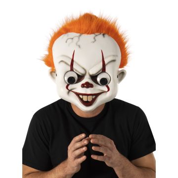 Adult Pennywise IT clown mask with orange faux fur hair and googly eyes