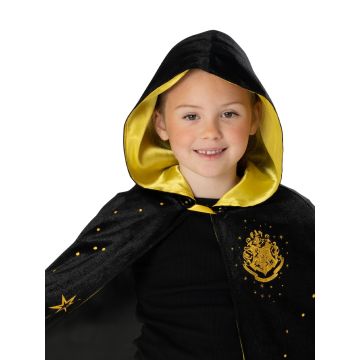 Kids Hogwarts Wizard Robe - Black Hooded Cape with Gold Crest