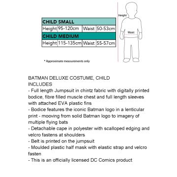 Boys Batman Costume with Muscle Padding, Cape and Mask