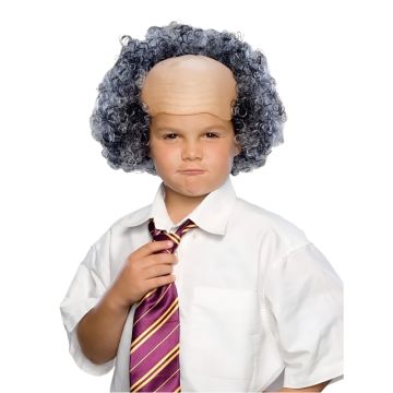 Kids Grey Curly Wig with Bald Cap - Grandpa Scientist Old Man Costume Wig - alternate view