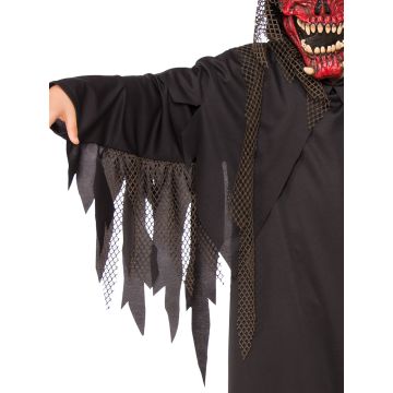 Kids Demon Reaper Costume with Hooded Robe and Red Devil Mask