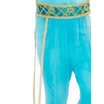 Girls Deluxe Arabian Princess Costume - Turquoise Jasmine Genie Jumpsuit with Headpiece