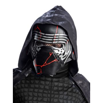 Kids Kylo Ren Deluxe Costume close-up of molded mask with cracked red detail and stand-away hood