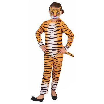 Kids Tiger Costume with Mask - Jungle Animal Jumpsuit Outfit - alternate view
