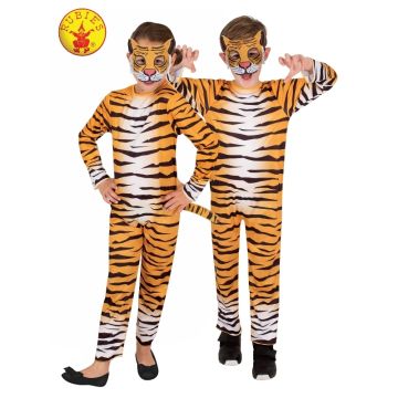 Kids Tiger Costume with Mask - Jungle Animal Jumpsuit Outfit