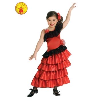Girls Red Spanish Flamenco Dancer Dress Costume with Headpiece