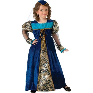 Girls Medieval Princess Costume with Tiara - Royal Blue Velour Gown - alternate view 2