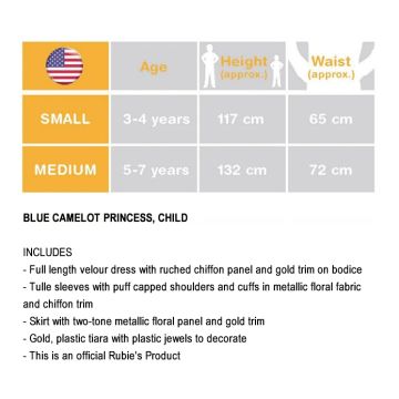 Girls Medieval Princess Costume with Tiara - Royal Blue Velour Gown