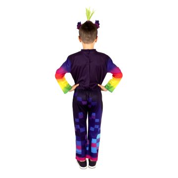 Kids King Trollex Costume - Trolls World Tour Techno Troll Jumpsuit with Sequin Heart