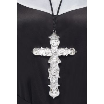 Ornate Cross Pendant Silver Religious Monk Priest Nun Costume Necklace Accessary